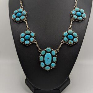 Turquoise and Sterling Silver Cluster 21" Necklace